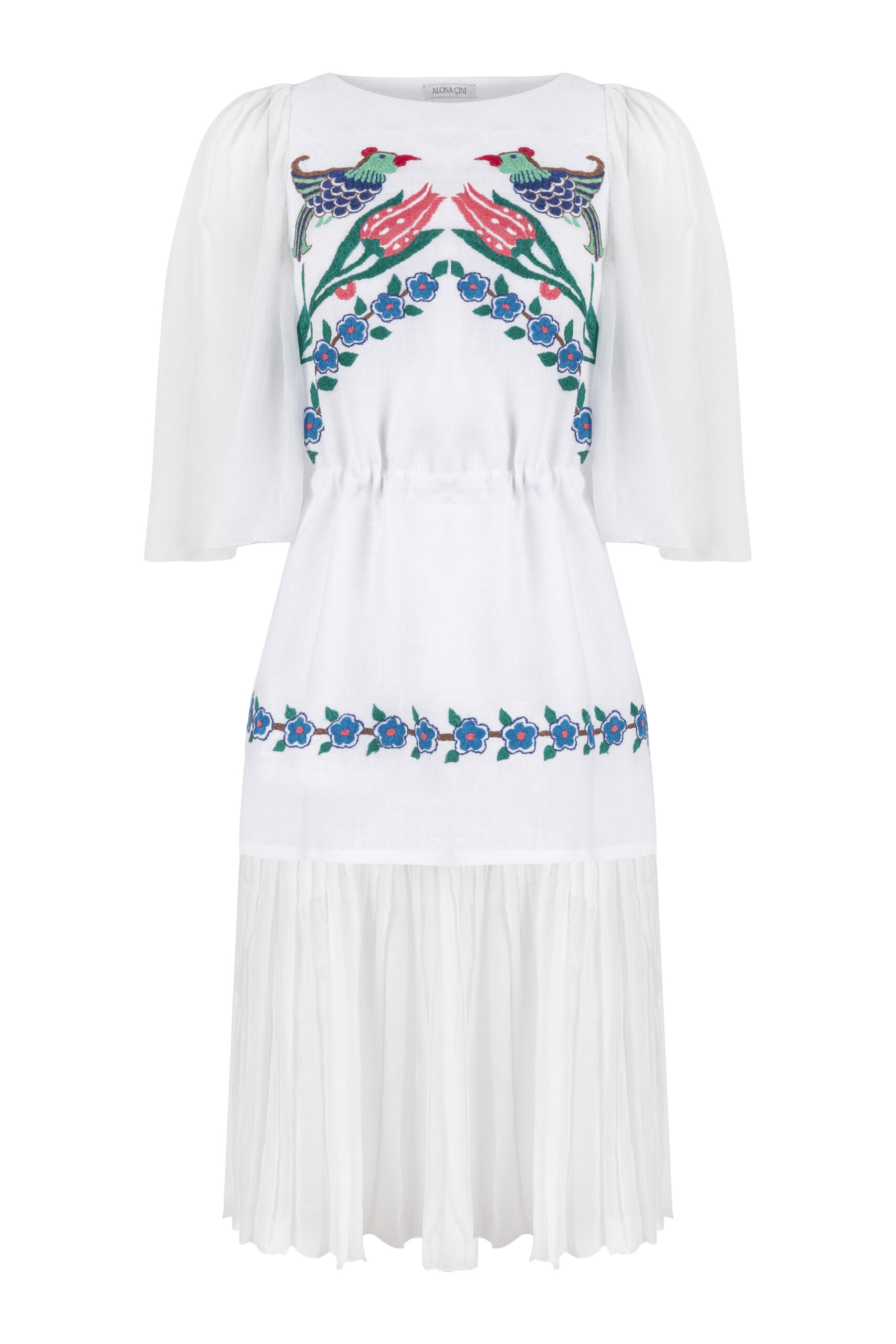 Linen dress with chiffon details “Birds of Paradise”