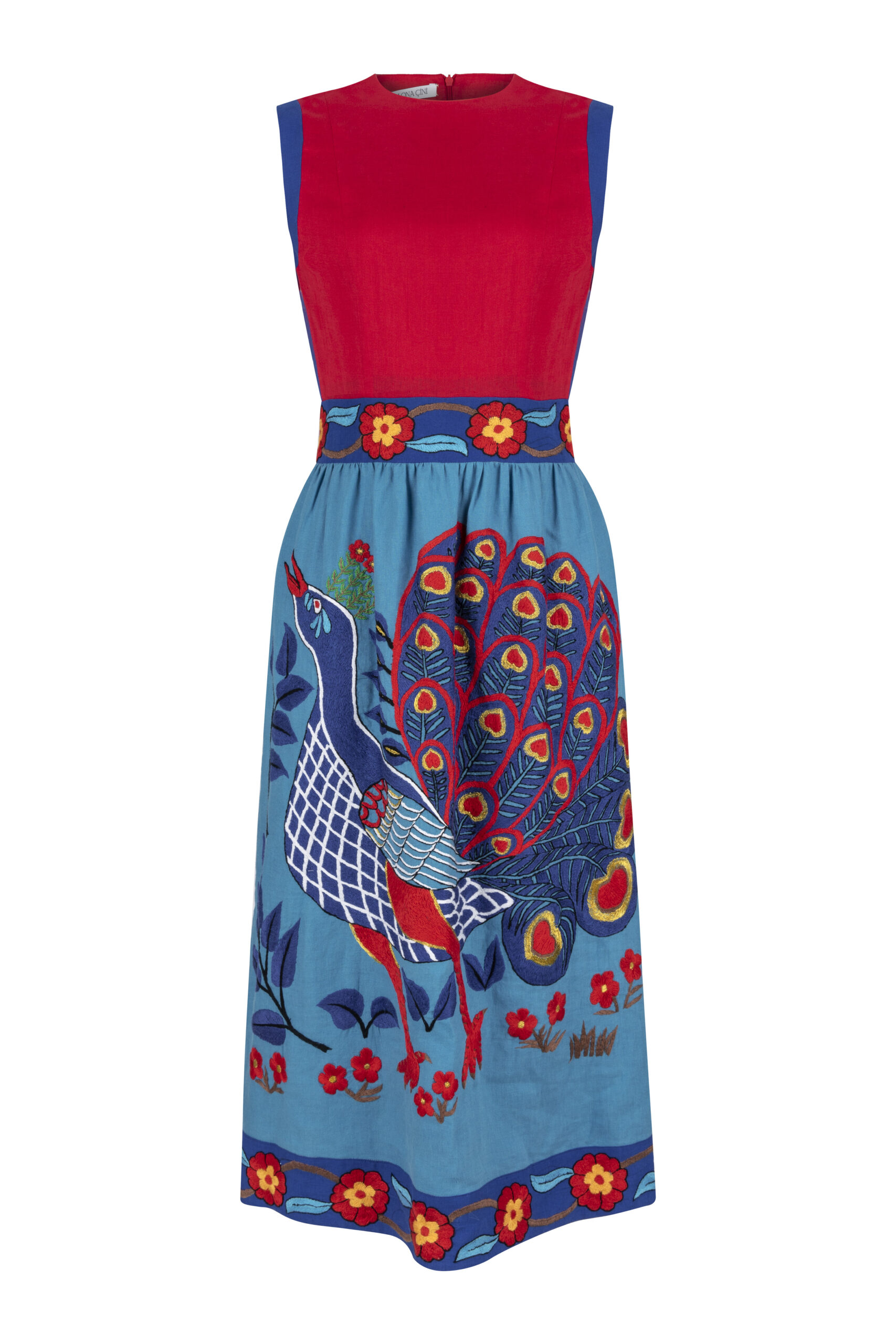 Linen dress “Singing peacock”